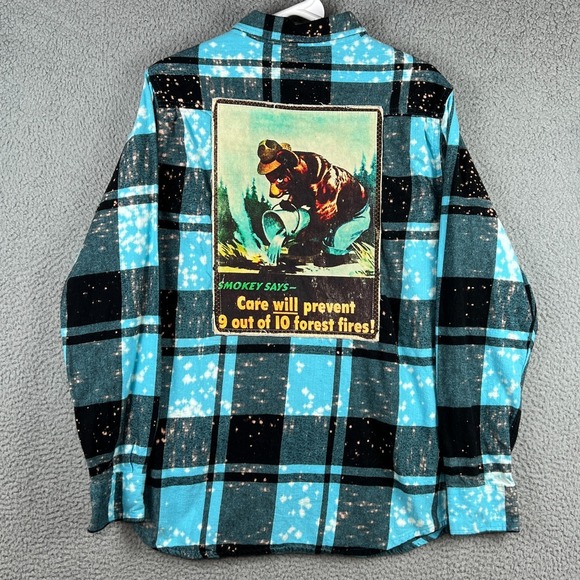 Angry Minnow Other - Angry Minnow Soft Brushed Flannel Shirt Smokey the Bear Men's Large Blue Plaid